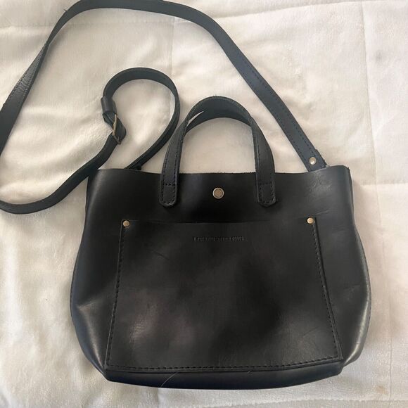 Portland Leather Goods Mini Crossbody Tote In Black Purse Bag Adjustable - Picture 3 of 10